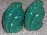 Snail shakers glazed turquoise, cursive